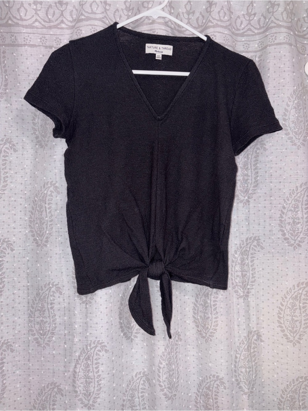 Madewell Black V-Neck Short Sleeve Tie-Front Crop Top Womens XXS